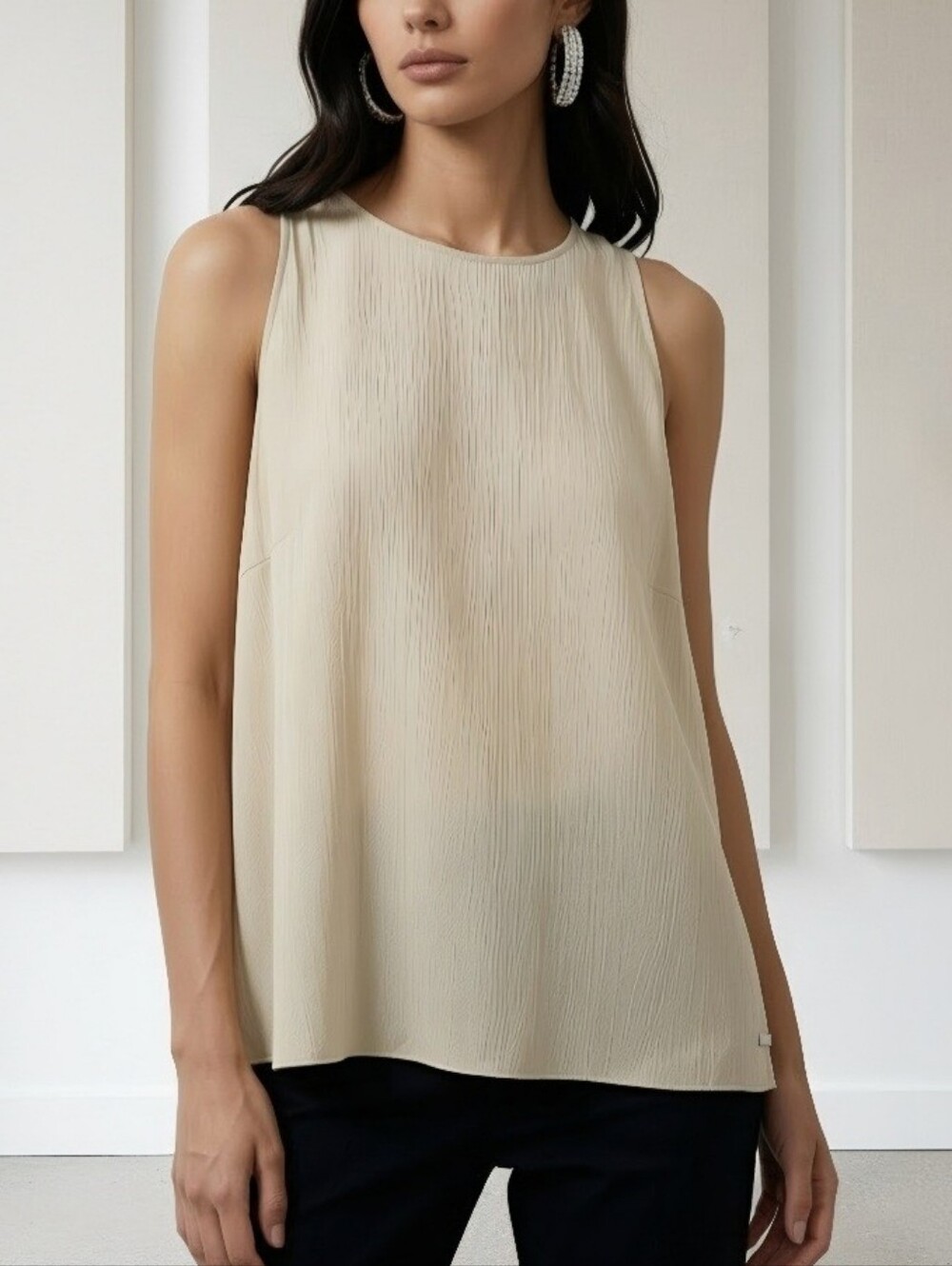 Calvin Klein Cream Sleeveless Pleated Camisole